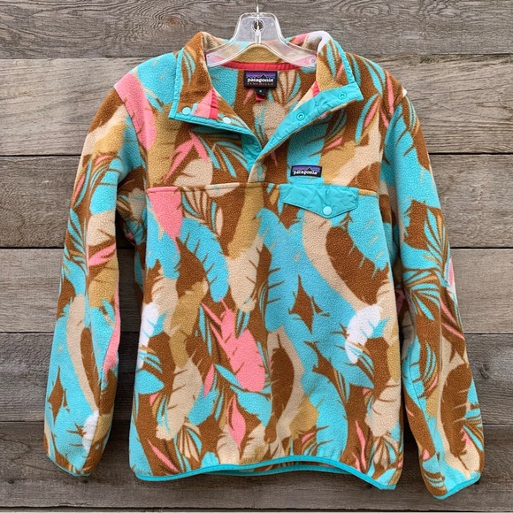 Patagonia Jackets & Blazers - Patagonia Lightweight Synchilla Womens M Snap T Pullover Fleece Feather Print
